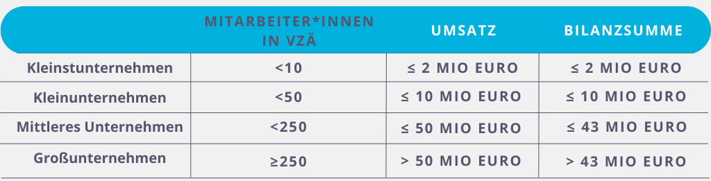 Tabelle von Investitionsförderungen Kategorien